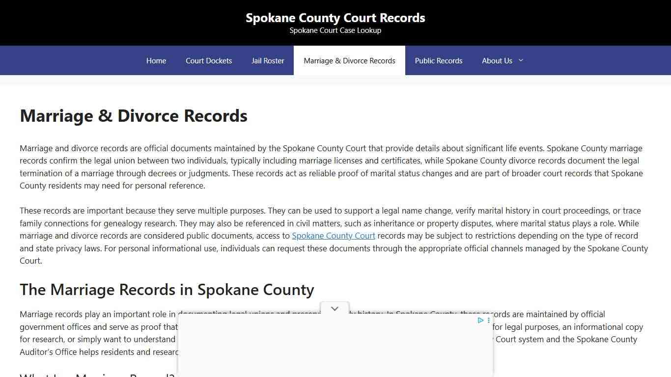 Marriage & Divorce Records - Spokane County Court Records
